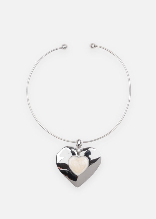 Rhodium-plated choker with enamel heart pendant. Handmade and made-to-order. Help plant trees with your purchase. 